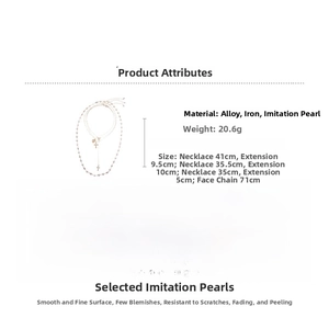 Detailed size and weight specs for multi-layer cross and faux pearl pendant necklace