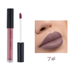 Detail view of ENGBO Matte Liquid Lipstick No. 7 with lip swatch and applicator
