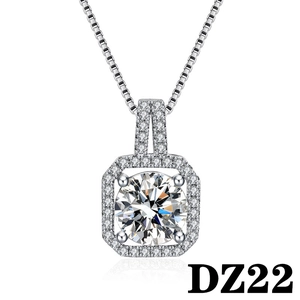 Detailed view of square halo pendant featuring a 2-carat round brilliant-cut gemstone