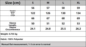 Detailed size chart for women's PU biker jacket including shoulder and bust measurements