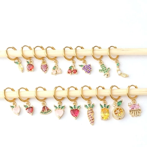 Golden 8MM stainless steel hoop earrings with colorful zircon fruit charms for women