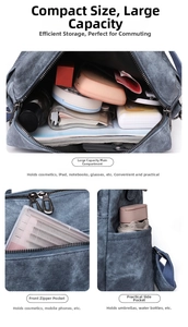 Detailansicht eines blauen Nylon-Rucksacks mit vielen Fächern und hoher Speicherkapazität
