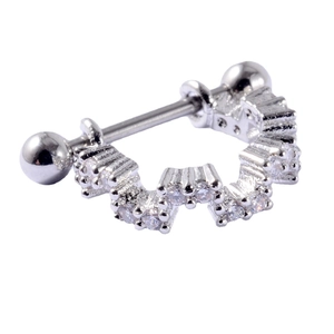 Silver stainless steel U-shaped cartilage earring with micro-pave cubic zirconia stones