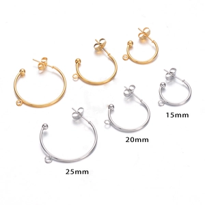 Minimalist C-shape stainless steel earrings in gold and silver, 15mm to 25mm sizes
