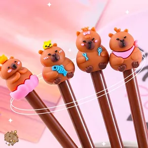 Capybara Cartoon Gel Pens Cute Animal Topper Plastic Body Black Ink Needle Tip Students Office Kawaii Writing Tools