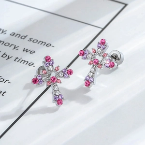 Cross Ear Cartilage Stud Titanium Steel Copper Zircon Screw Back Hollow Heart Lace Fashion Body Jewelry For Women Men