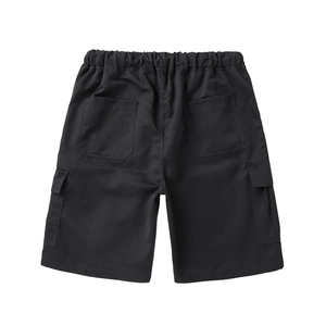 Men's black cotton cargo shorts with multi-pocket design and elastic waist back view