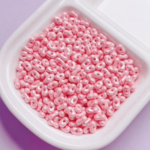 Pink pearlescent peanut-shaped acrylic beads with double holes for DIY jewelry making