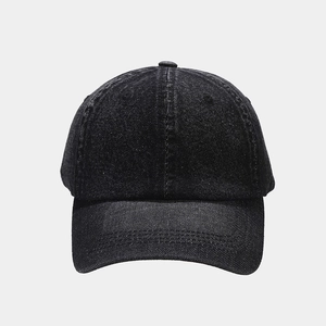 Classic black denim baseball cap with a curved brim and a six-panel structured design