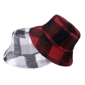 Bucket Hat Lamb Wool Plaid Warm Winter Windproof British Style Vintage Checkered Soft Outdoor Headwear Accessory