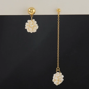 French vintage heavy metal gold earrings with cluster of natural freshwater pearls