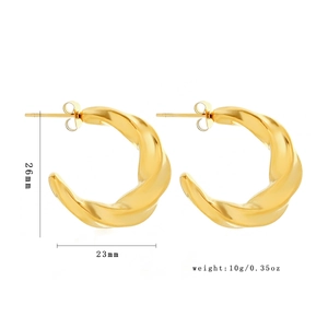 18K gold plated stainless steel chunky twisted C-shape hoop earrings 26mm x 23mm size