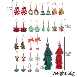 Set of 12 Christmas themed earrings including trees and bells with size measurements