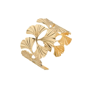 Elegant gold ginkgo leaf open cuff bracelet with hollow cutout design for women