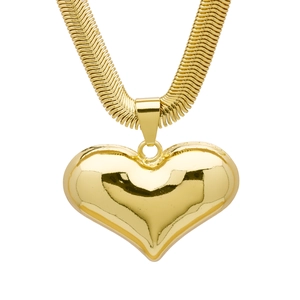 Minimalist 18k gold plated copper snake chain necklace with heart pendant on white background