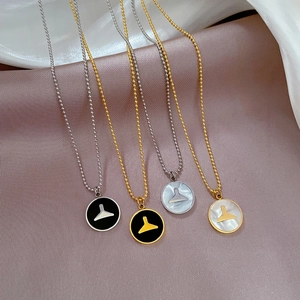 Minimalist Mermaid Whale Tail Pendant Necklace Titanium Steel Gold Plated Shell Enamel Round Bead Chain Jewelry For Women
