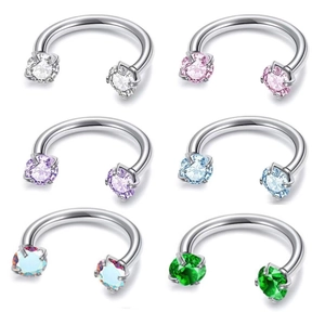 F136 titanium horseshoe ring set with sparkling zirconia in six assorted colors