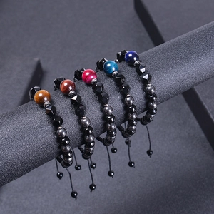 Adjustable 8mm natural tiger eye and turquoise stone beaded bracelets for men