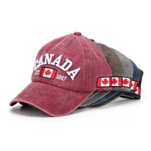 Washed cotton Canada baseball caps with 3D embroidery in five various colors