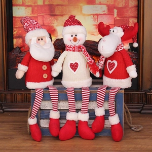 Christmas Plush Doll Ornaments Knitted Sitting Santa Snowman Reindeer Soft Hanging Legs Festive Desktop Home Decor