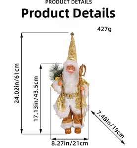 Detailed dimensions of 18-inch standing Santa Claus ornament in gold and white attire