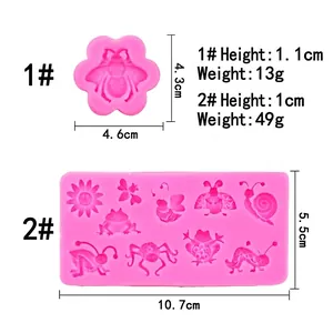 Pink silicone insect molds for frog and bee fondant cake decoration with dimensions
