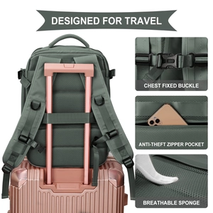 Travel backpack featuring luggage strap, chest buckle, anti-theft pocket and mesh padding