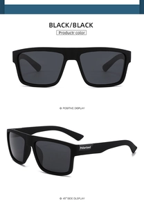 Detailed front and side view of black polarized sports sunglasses with matte finish