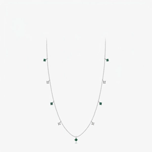 Elegant 925 Sterling Silver Necklace French Retro Style Green Crystal White Zircon Ball Chain Women Clavicle Jewelry