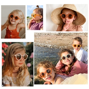 Kids round frame colorful sunglasses made of lightweight PC in vintage matte shades