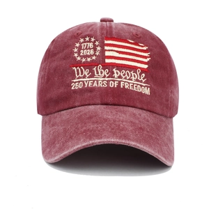 Distressed red cotton baseball cap with 250th anniversary 1776 embroidery for men and women