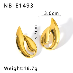 Golden teardrop shaped hollow earrings in geometric design with 5.7cm height measurement