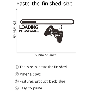 Detailed size guide showing 58x23cm dimensions for self-adhesive game controller wall sticker