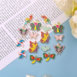 Pastel alloy drip oil charms with butterfly, dragonfly, and windmill shapes for jewelry