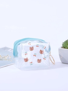 Cute Transparent PVC Coin Purse Mini Cartoon Bear Zippered Storage Bag With Keychain Hook For Women Girls Waterproof