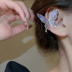 Vintage purple butterfly ear cuff with gold frame and pearlescent gradient for women