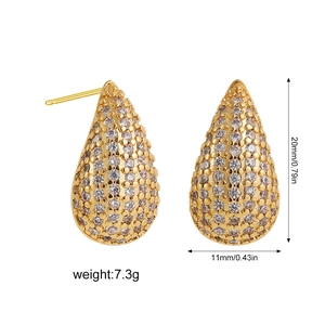 Water drop zircon stud earrings in gold plating, teardrop luxury jewelry for women