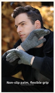 Close-up of winter knit gloves showing non-slip palm grip for outdoor cycling
