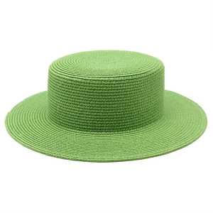 Boater Hat Women Summer Paper Straw Sun Beach Vacation Flat Top Wide Brim Elegant Minimalist Breathable Solid Color