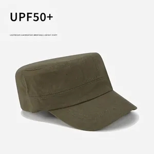 Classic olive green military flat top cap with UPF50+ sun protection and breathable cotton
