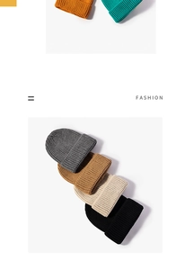 Detail showing various colors and thick ribbed knit texture of fashionable winter beanies