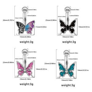 Tableau des tailles détaillé pour piercings de nombril papillon avec dimensions
