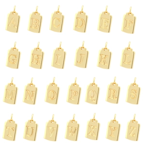 Set of 26 gold square initial letter pendants from A to Z for DIY fashion jewelry