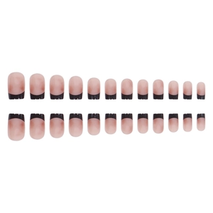 Classic French style press-on nails in nude pink and black tip, 24 piece set collection