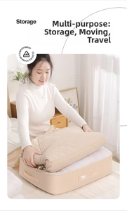 Detail of satin multi-functional compression storage bag for thick quilts and clothes