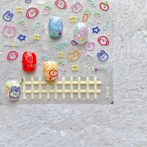 Kawaii Cartoon Bear Rabbit Cat Nail Art Stickers Japanese Style Ultra Thin Adhesive PET Manicure Decals