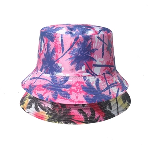 Tropical coconut tree print sun hat and colorful bucket hat for beach travel and outdoors