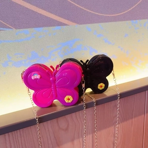 Summer butterfly shaped crossbody jelly bag with colorful charms and gold metal chain