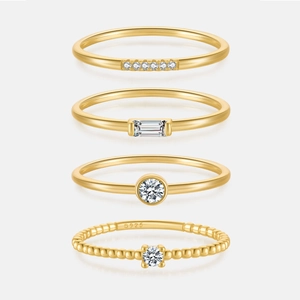 925 Sterling Silver Zirconia Ring Niche Design Minimalist Round Bead Finger Ring Electroplated Gold Jewelry For Women
