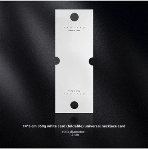Foldable white 350g cardstock display card for necklaces with hanging hole, 14x5cm size
